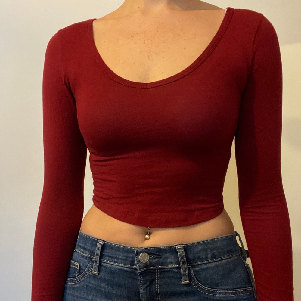Long Sleeve V-neck Crop Top
